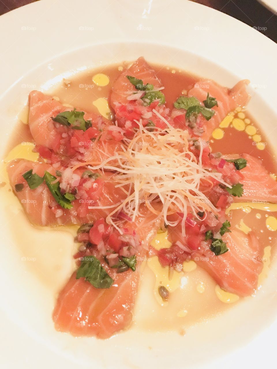 Salmon sashimi with cilantro