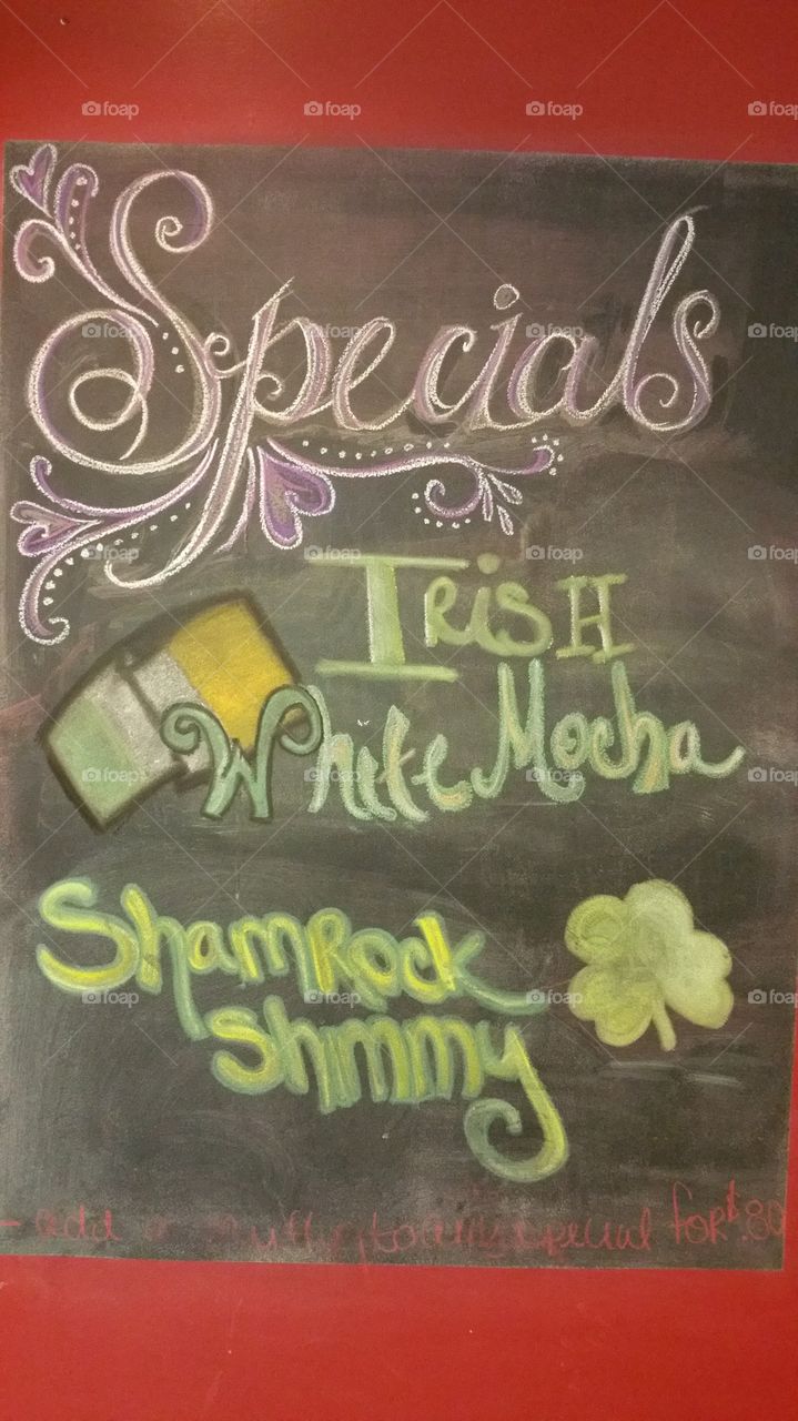 specials!. This is a board at our local coffee shop. love it
