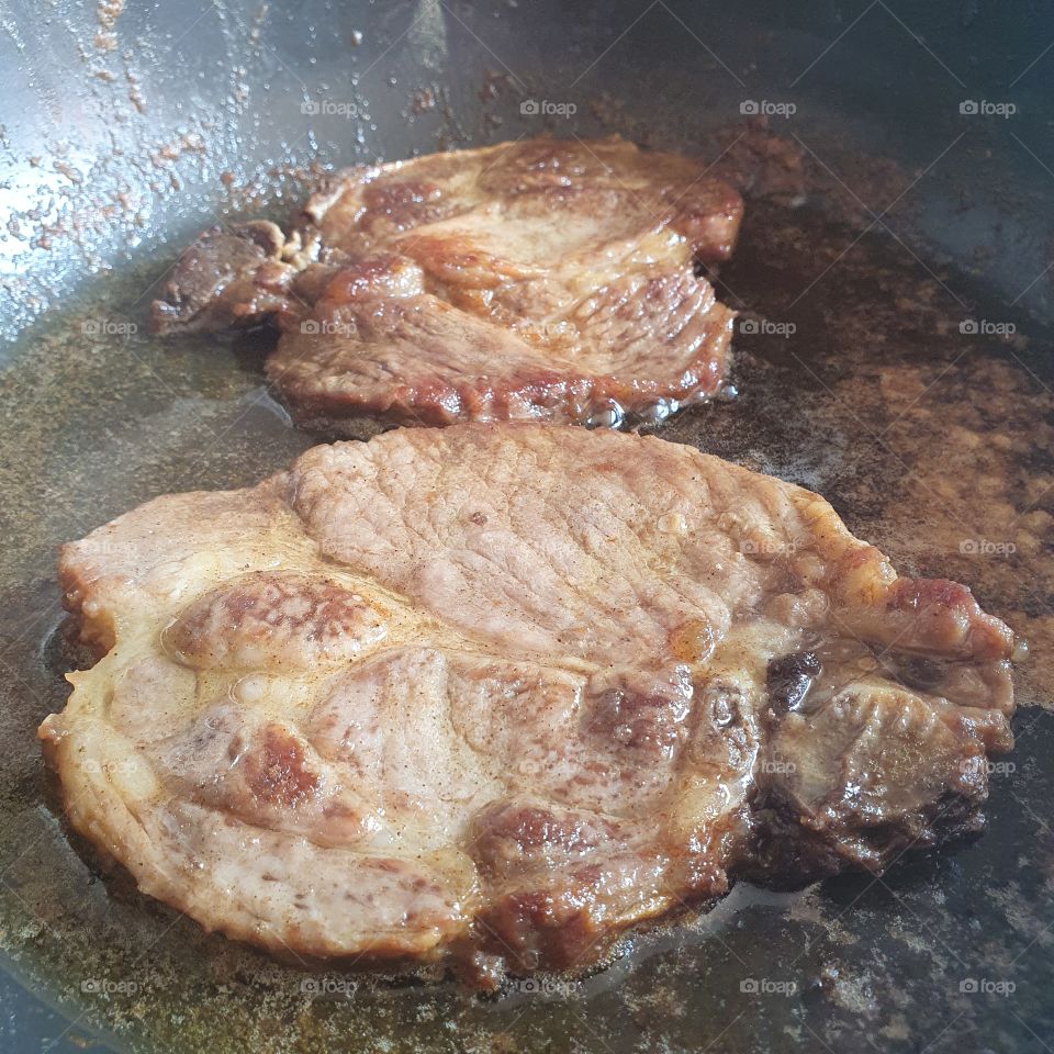 Nice fried pork from the frying pan.