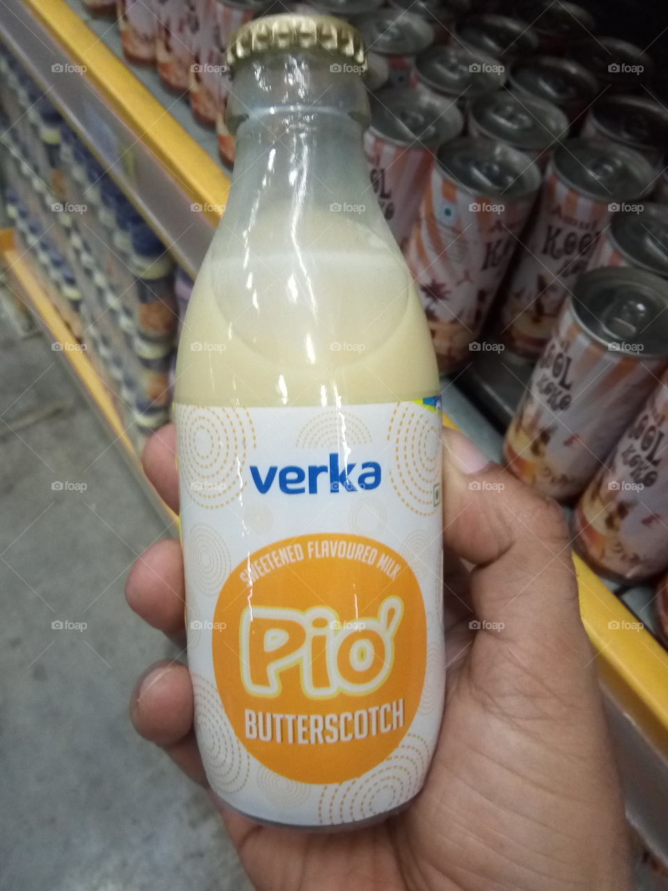 Verka butterscotch flavor milk. Sweetened flavored milk.