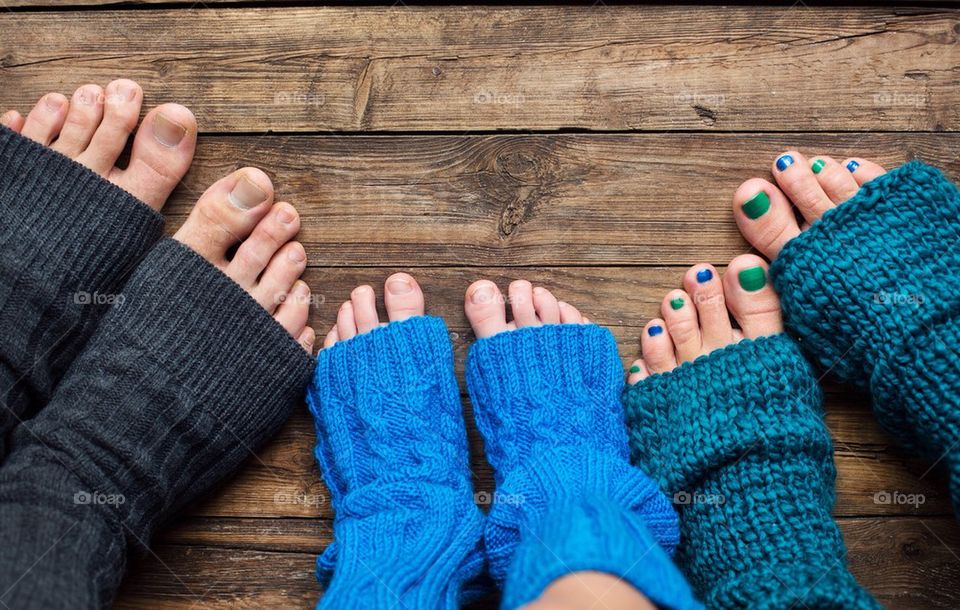 Family wearing warm clothing