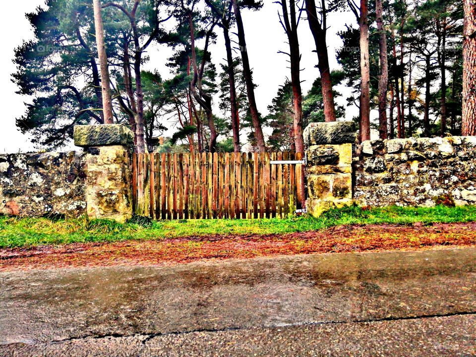 A beautiful image of a country fence. with a beautiful wall supporting it in Scotland Edinburgh