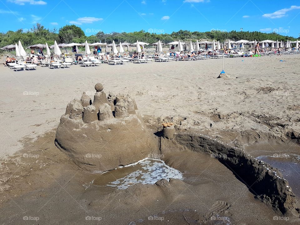 Sand castle on a resort beach