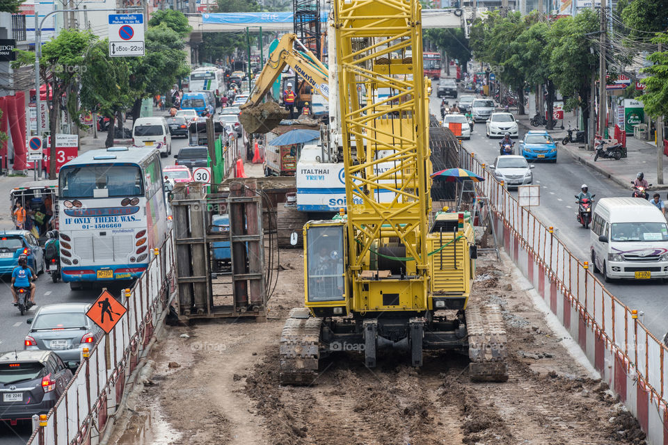 Construction crane of the BTS public train in Bangkok Thailand 