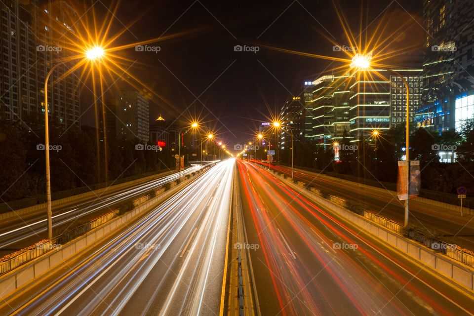 Light trail in city at night