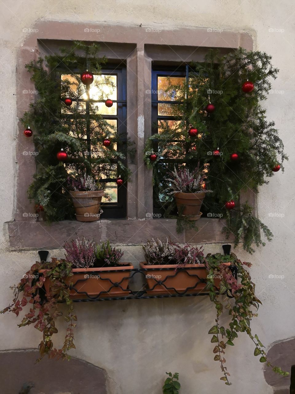 Christmas Decorations, Window, Riquewihr, France