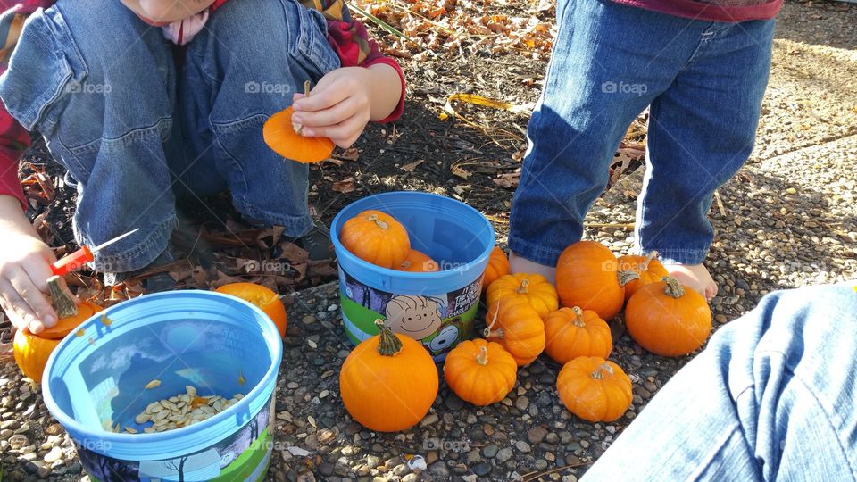 kids carving pumpkins Halloween
