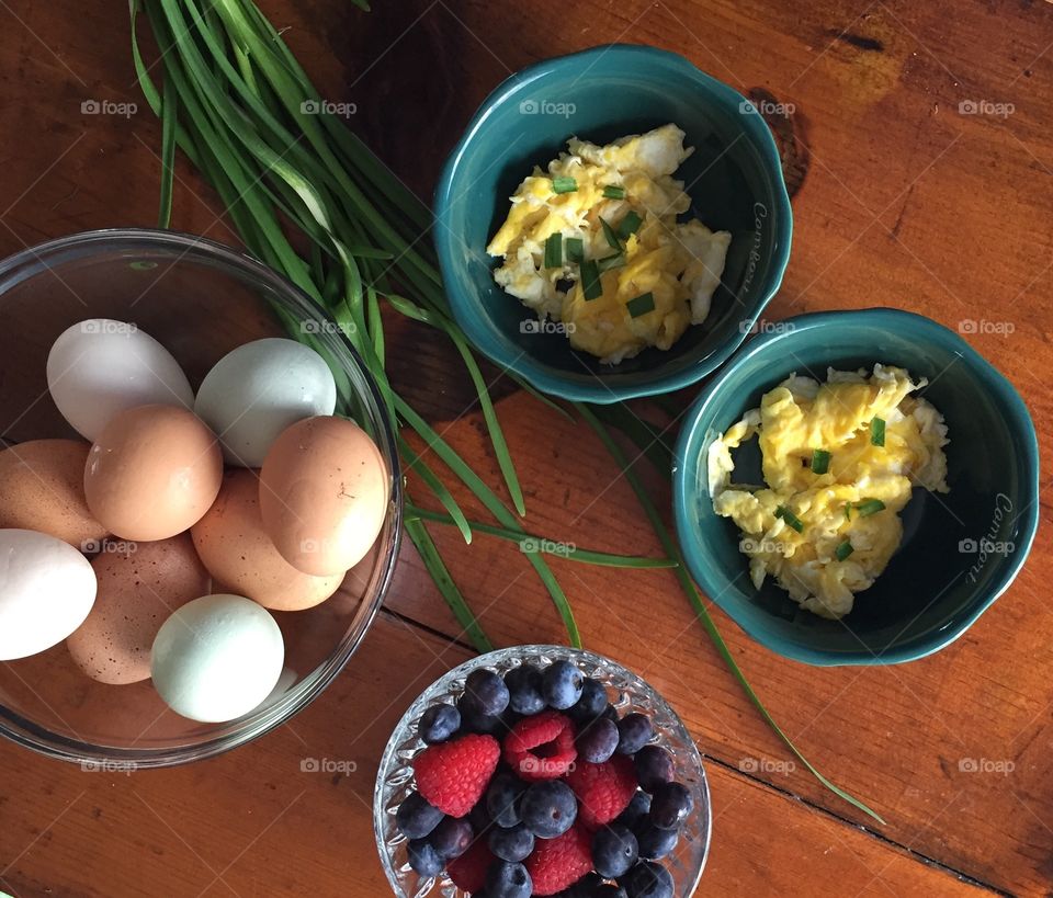 Rustic centerpiece with fruit and eggs
