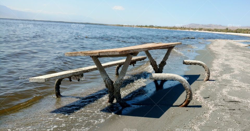Picnic Table Covered in barnacles- Salton Sea