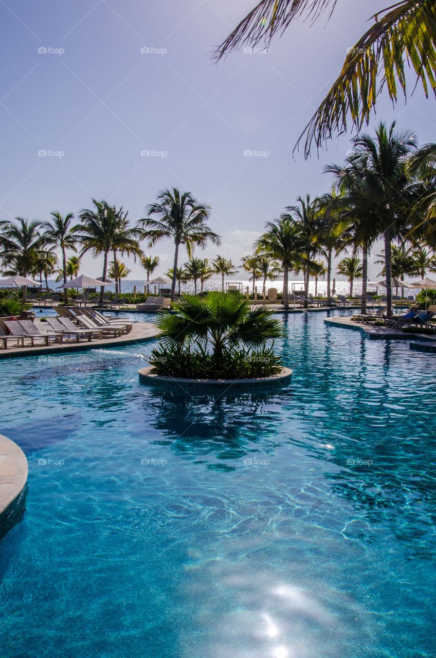 Resort pool by ocean