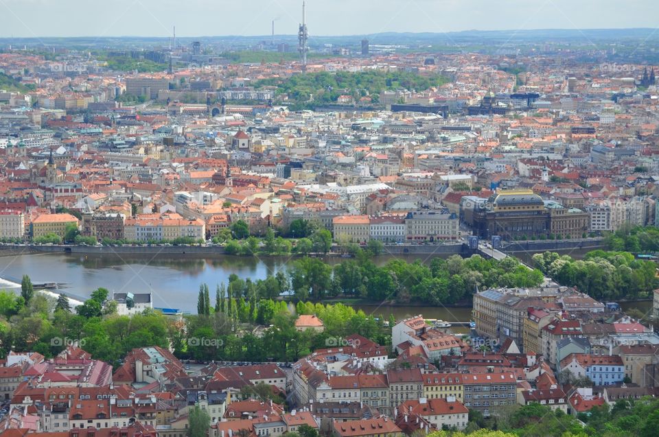 Prague city view from above 