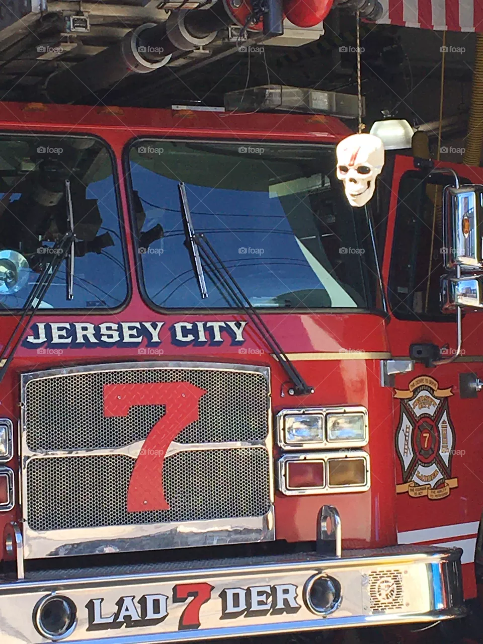Fire engine number 7 with skull