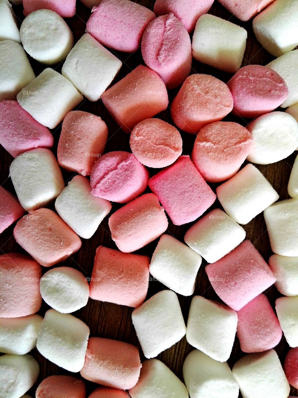 High angle view of marshmallows in abundance