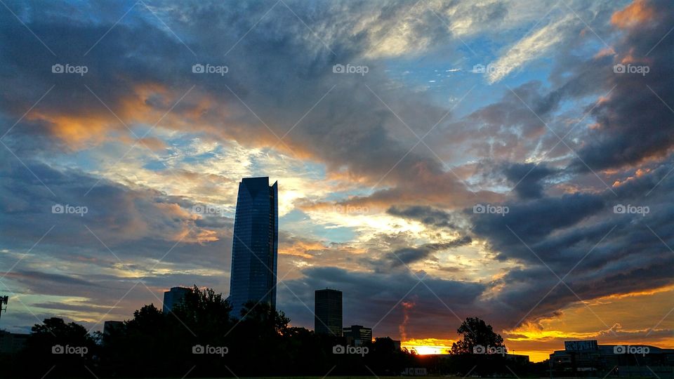 City Sunrise. Morning drive to work in Okc