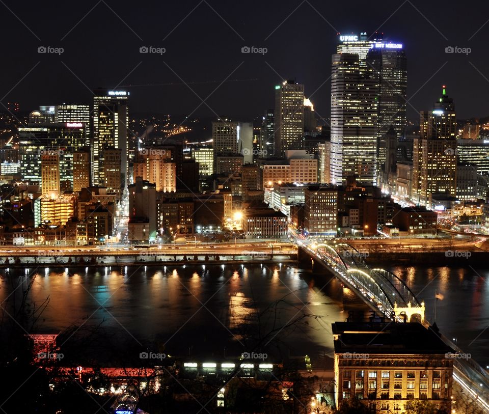  Night time photo of Pittsburgh. PA taken from Mount Washington