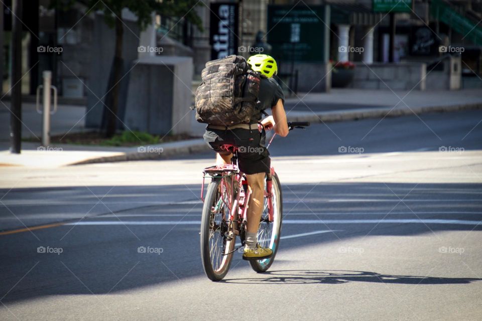 Man on a bicycle in a city