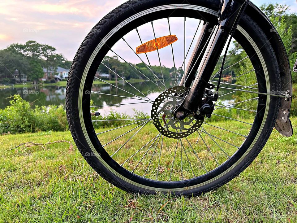 One Lonely Bicycle - A bicycle tire with spokes is the main support of the bicycle frame