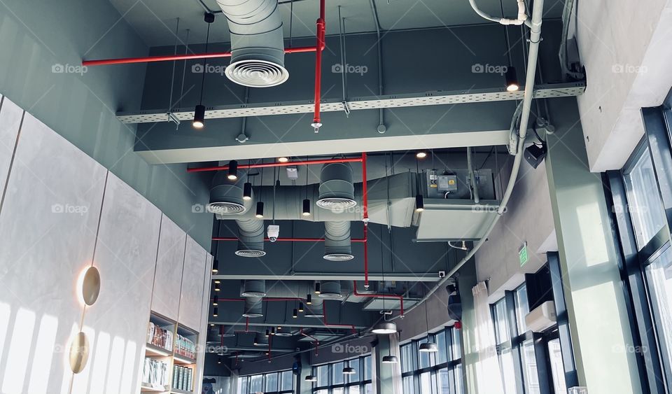 Ceiling with pipes