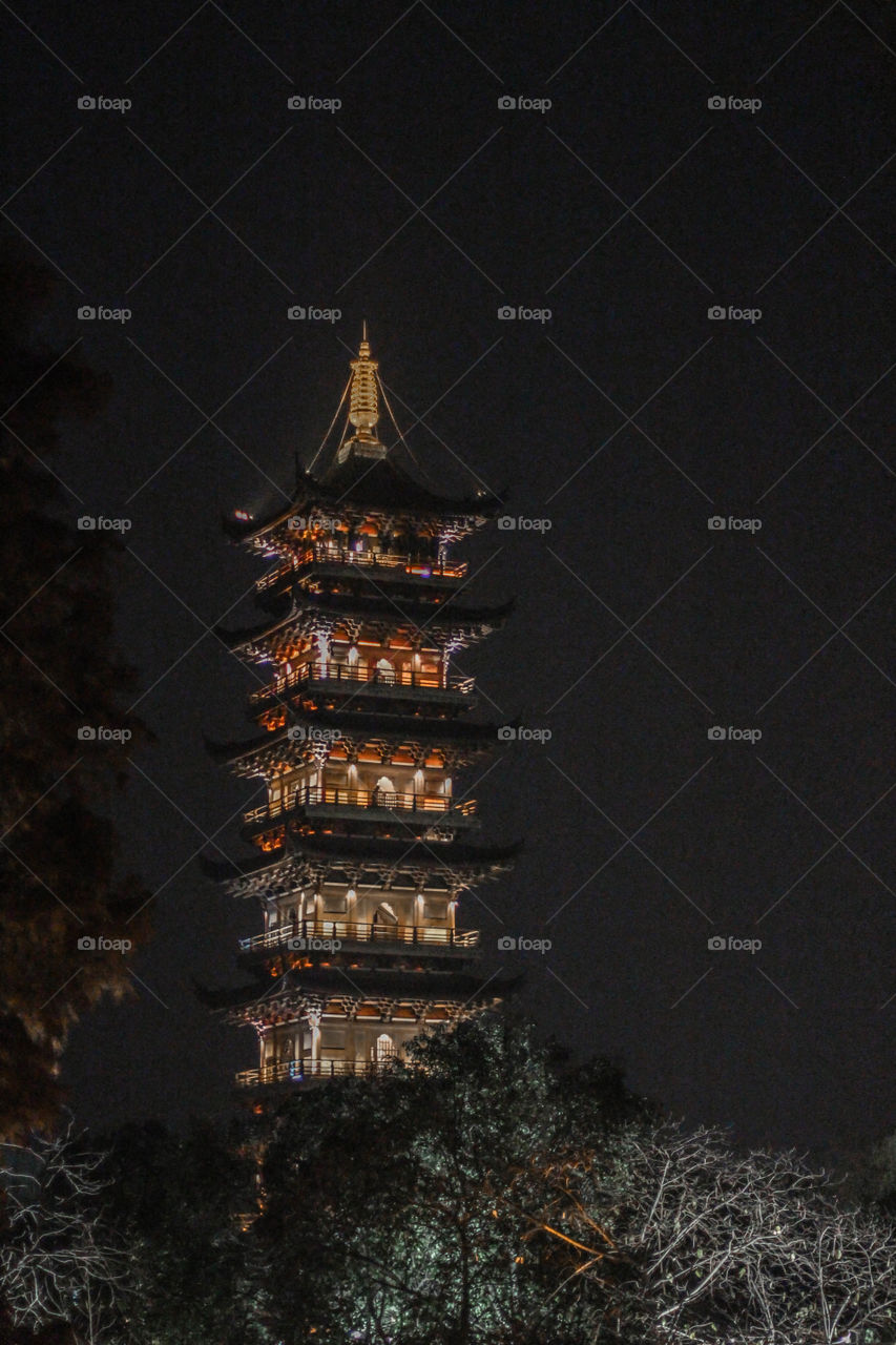 Night view of the lightened pagoda