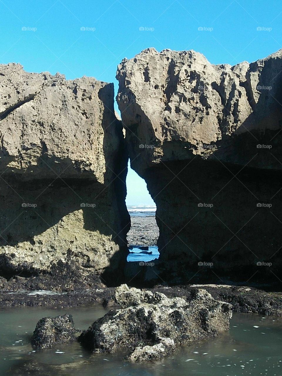 Beautiful rock near the beach at essaouira city in Morocco