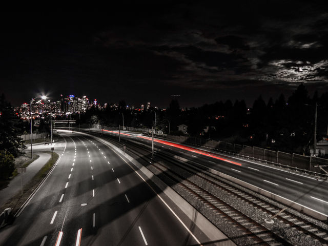 Calgary skyline at night as viewed from the bow trail bridge