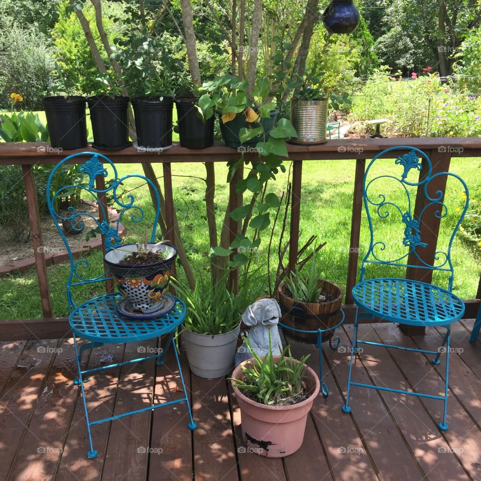 Backyard outdoor shady retreat seating corner