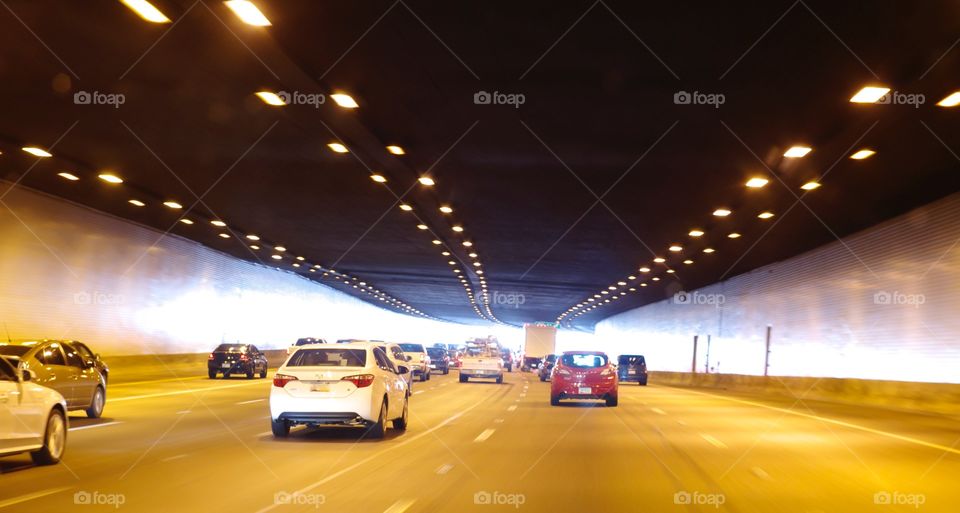 Driving through a tunnel.