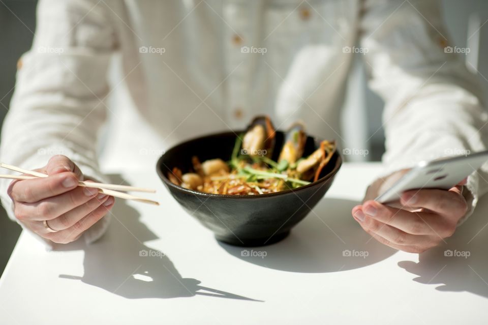 close-up of a plate with Asian cuisine