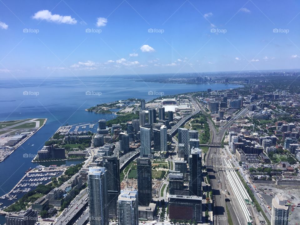 View above on the CN Tower in Toronto Canada. 