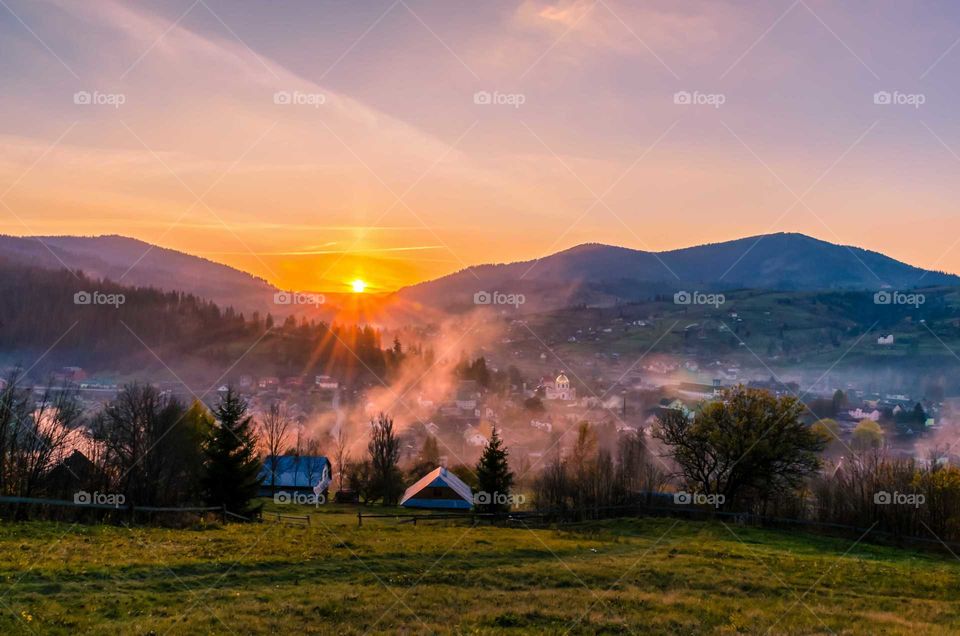 carpathian mountains landscape during sunset