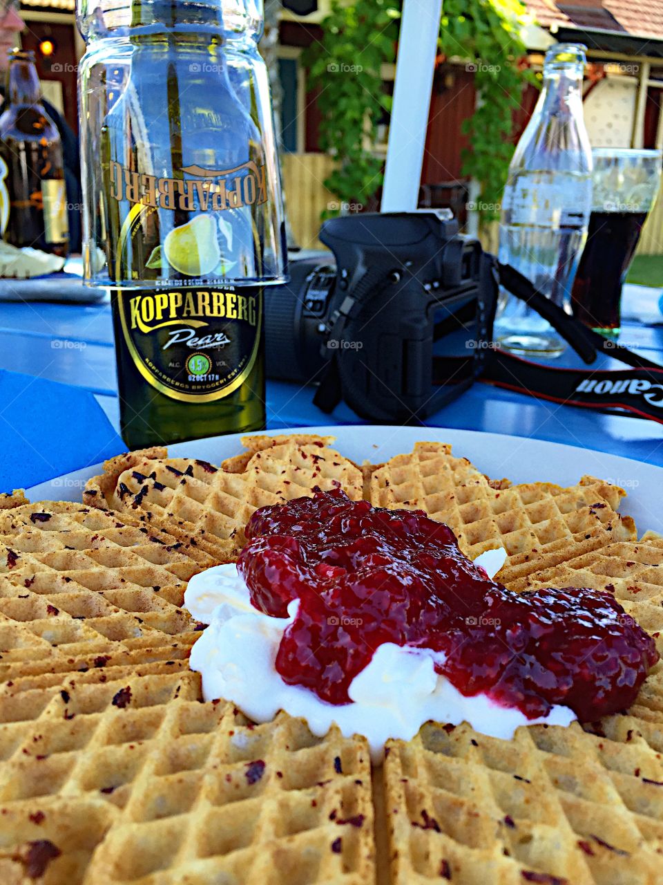 Waffles with jam and cream!