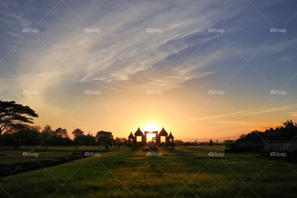 Sunset in ratu boko archaelogical site, near Jogjakarta, Indonesia