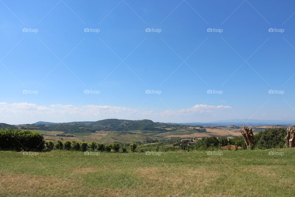 View across Montepulciano stunning vistas across the countryside, Tuscany Italy 