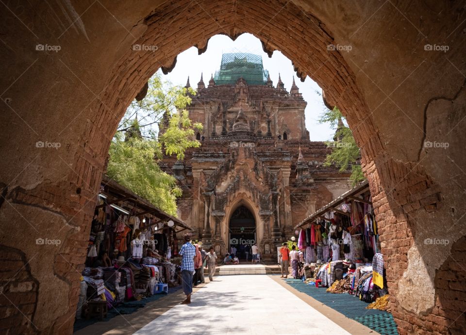 Bagan/Myanmar-April 15 2019:Hilominlo Pagoda is the famous place about original art of Myanmar