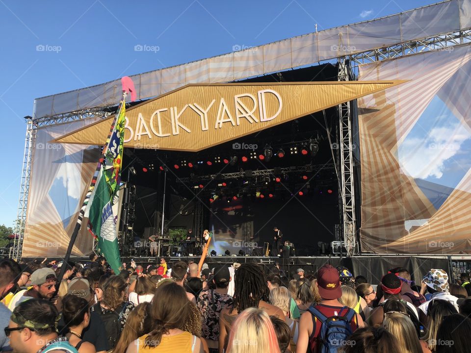 Backyard stage at Firefly Music Festival crowded with fans. 