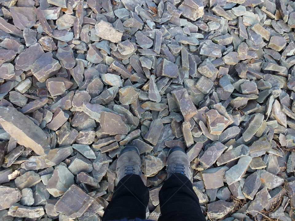 hiking boots on shale