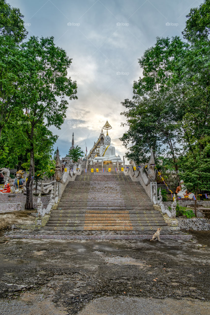 Beautiful Thai white church and land scape