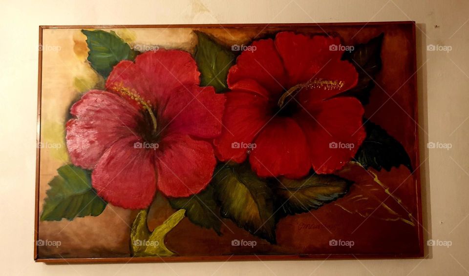 painting of flowers, as beautiful as they are eye-catching, red, wine, magenta.  spectacular