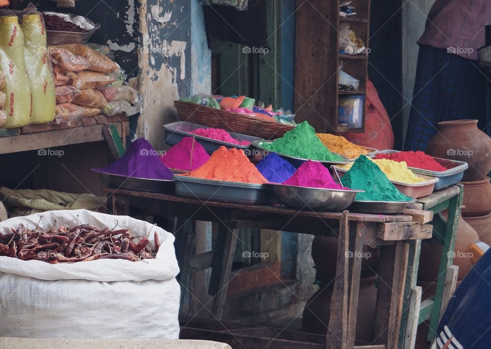 Spices and face powder in market