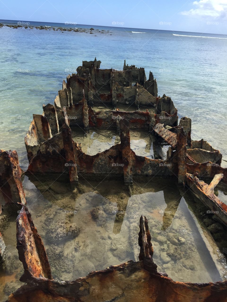 Wreckage turned into man made tide pool.