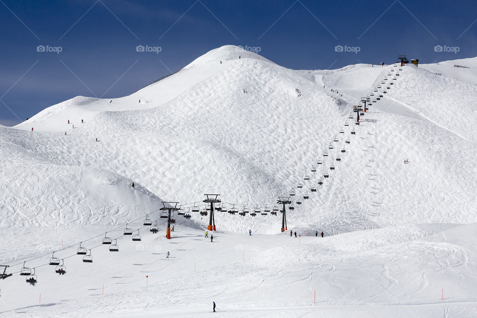 Ski lifting in winter
