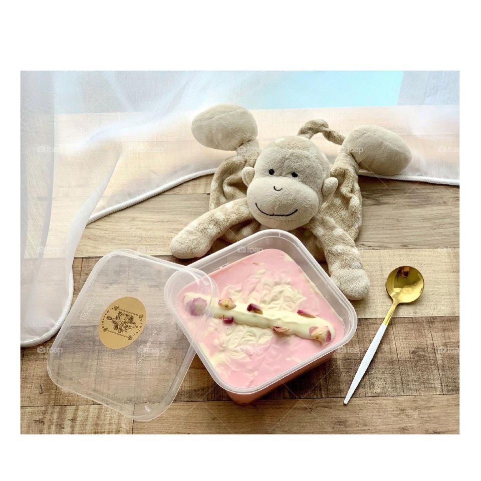 Rose and lemon no baked cheesecake on a sunny hot afternoon 