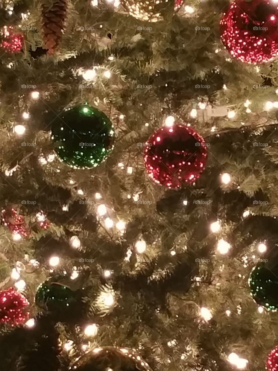 Ornaments on a Tree. Christmas in the city