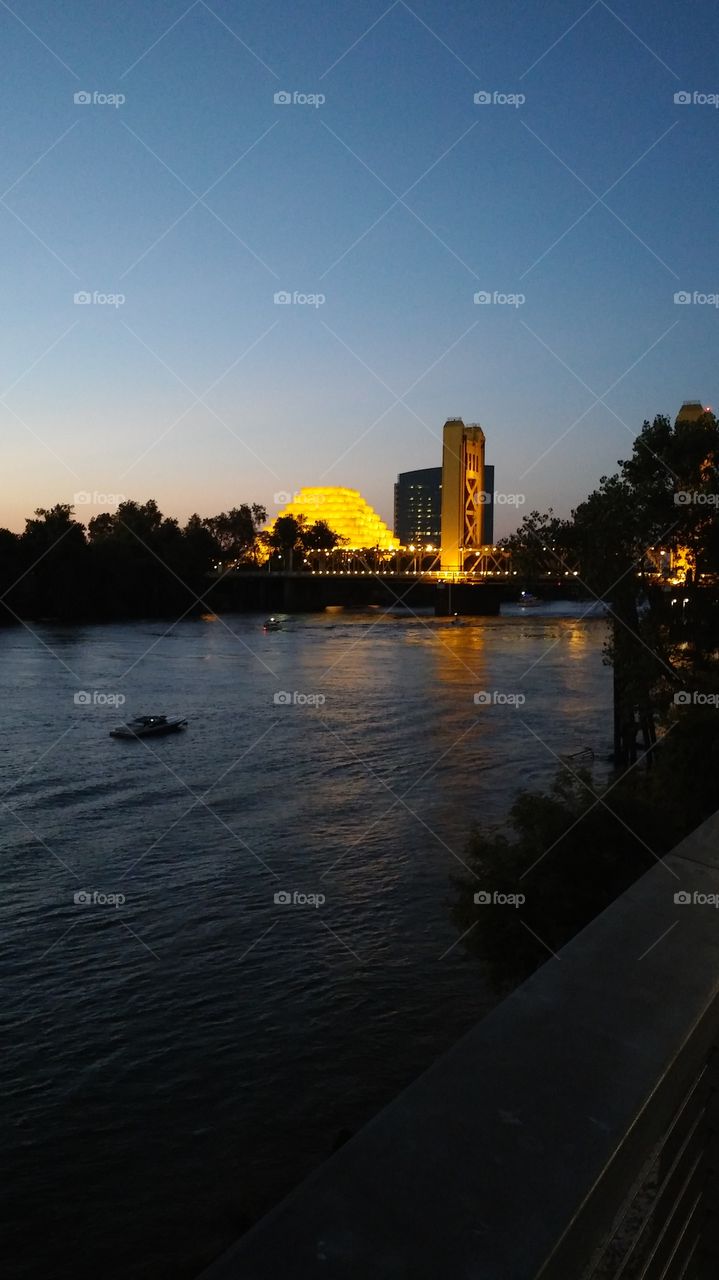 No Person, Water, City, Sunset, River