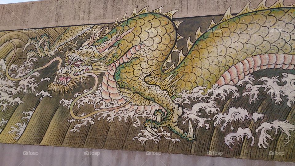 Wall painting of big scaled dragon