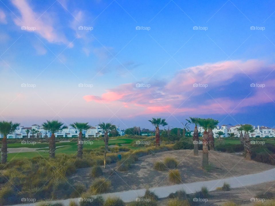 Beautiful sunset on a Spanish golf course