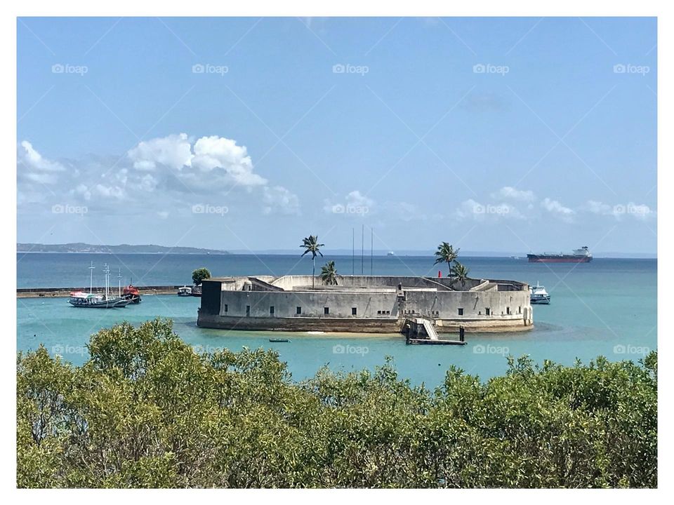 view of Sao Marcelo Fort in Salvador, Bahia on a sunny day