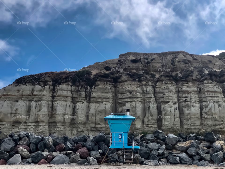 The Glorious Mother Nature Foap Mission! The Sand Cliffs Of San Clemente State  Beach With A Bright Blue Lifeguard Stand.