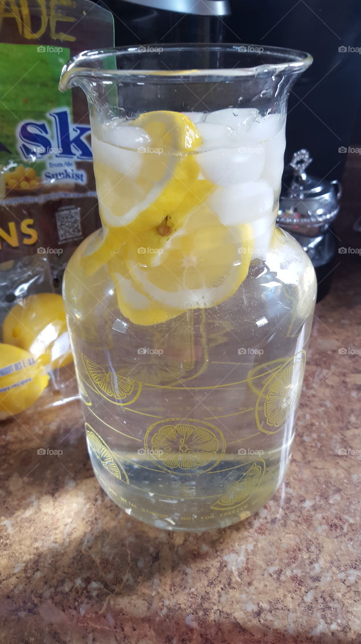 lemon water in vintage jug