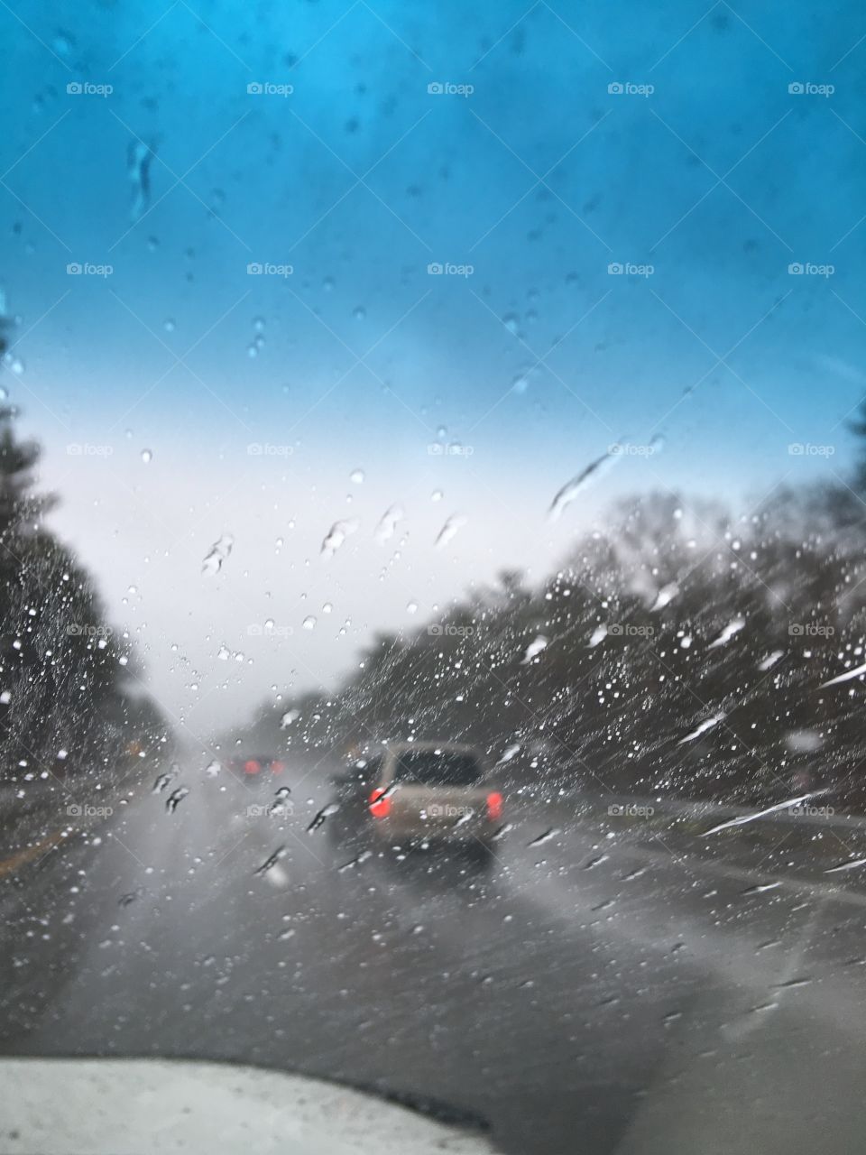 Raining Up On Windshield During Storm